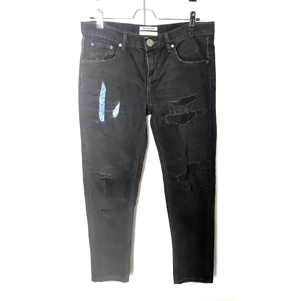 One Teaspoon Awesome Baggies Jeans Sz 28 Black Distressed Upcycled Edgy